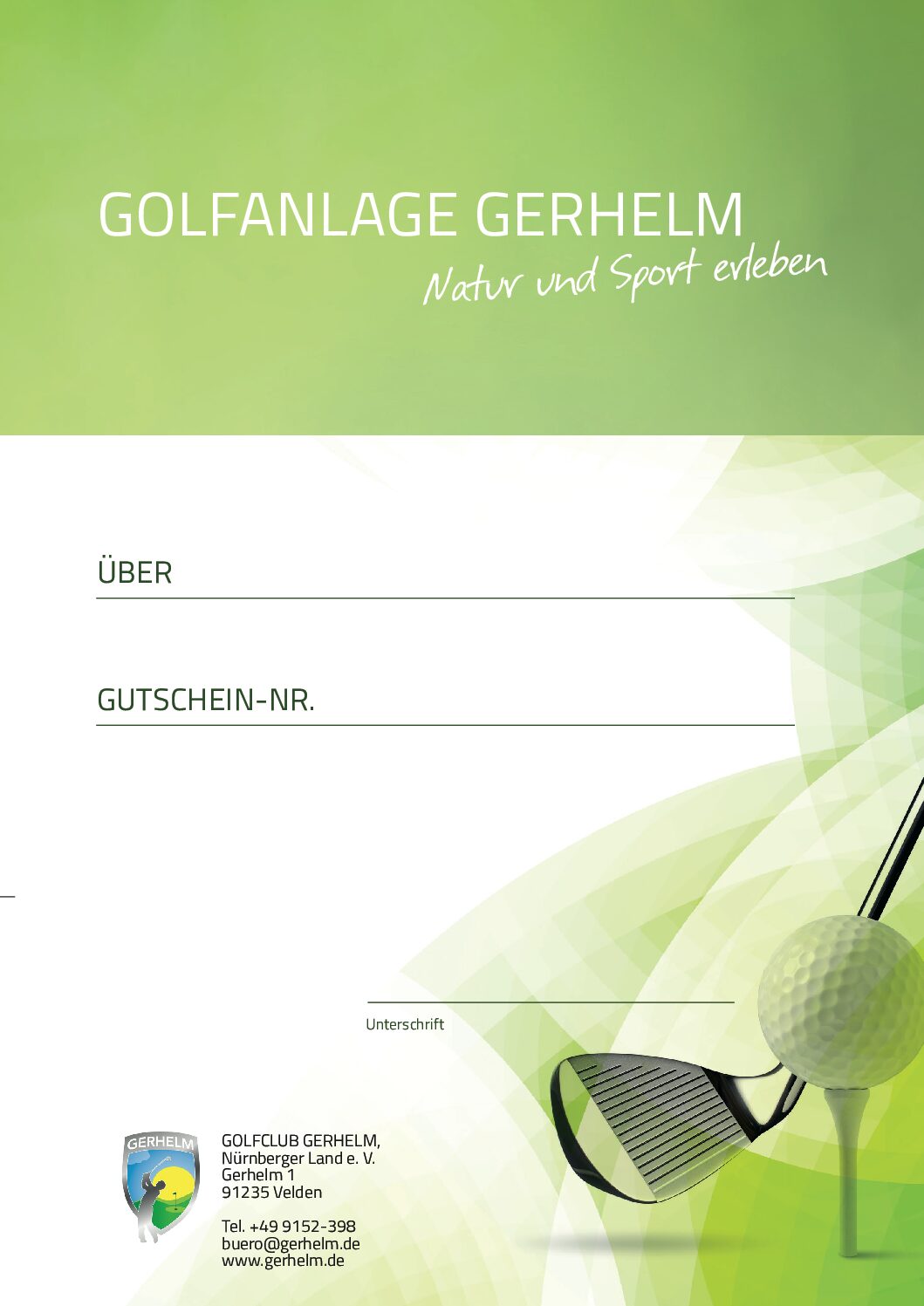 Wertgutschein Golfanlage Gerhelm